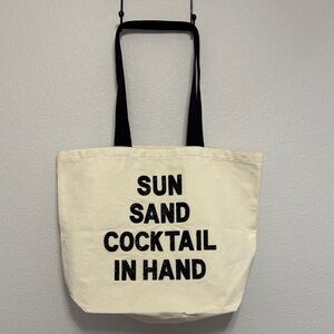 Fallon & Royce Canvas Tote Bag Sun Sand Cocktail In Hand Crystal Embellishment